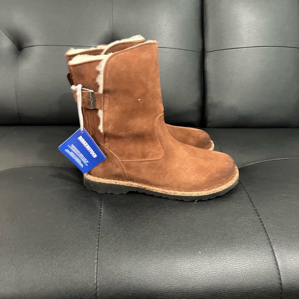Birkenstock Brown Suede Shearling Upsalla Slip On Pull Up Boot